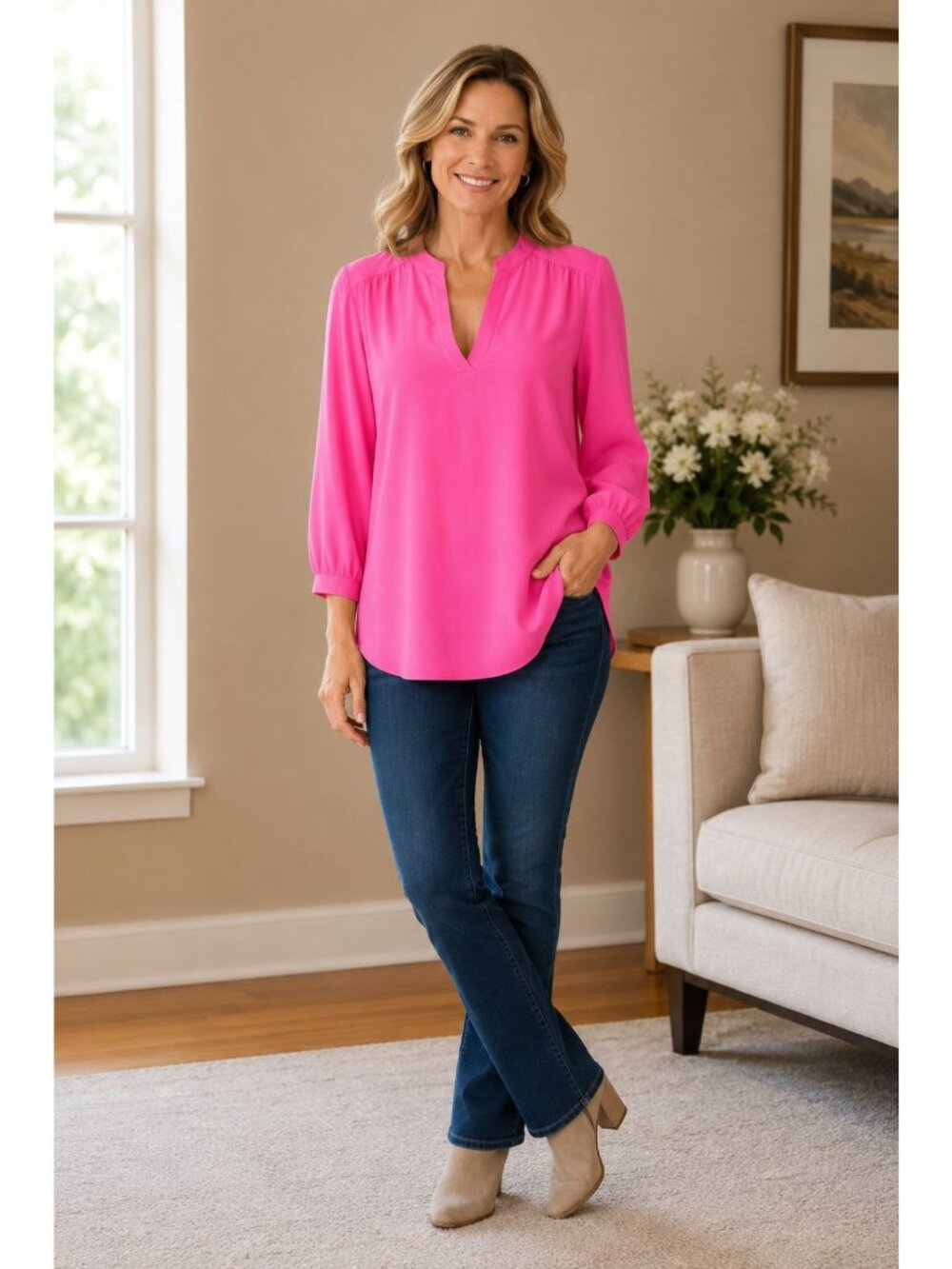 Amanda Uprichard Magenta Hot Pink Silk Tunic Blouse Size M